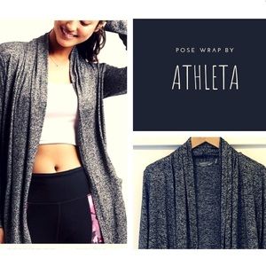 Athleta Heathered Black Marled Pose Wrap Cardigan